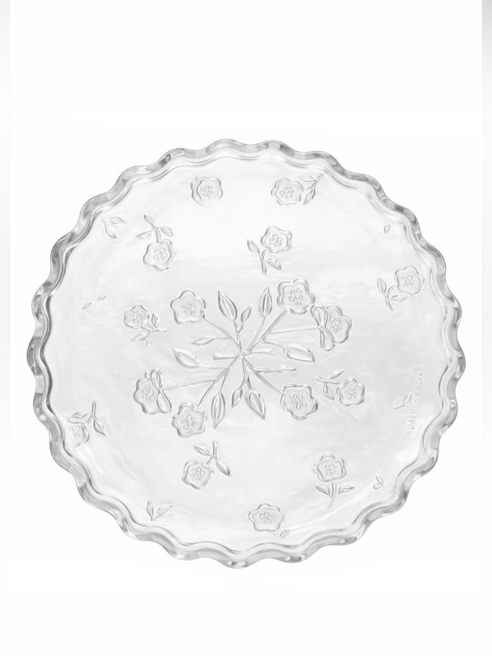 Anchor Hocking Savannah Glass Cake Plate Floral Scalloped Vintage